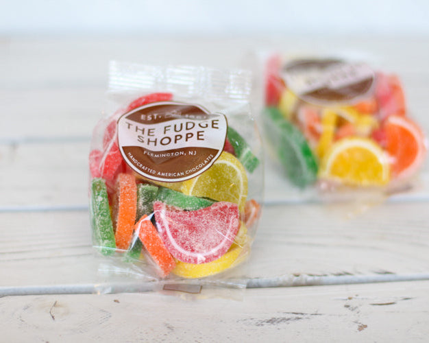 mini fruit slices on a wooden surface