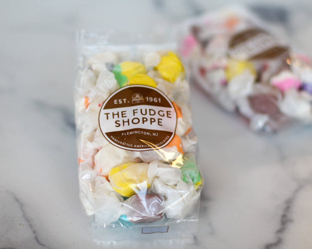 salt water taffy on a marble background