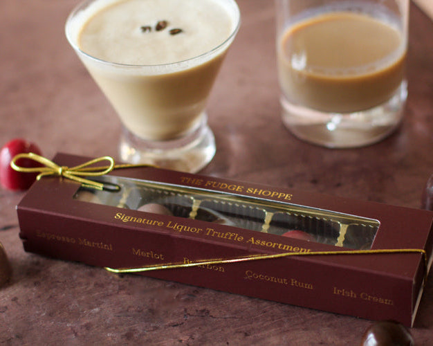 liquor truffles in a 5 piece box