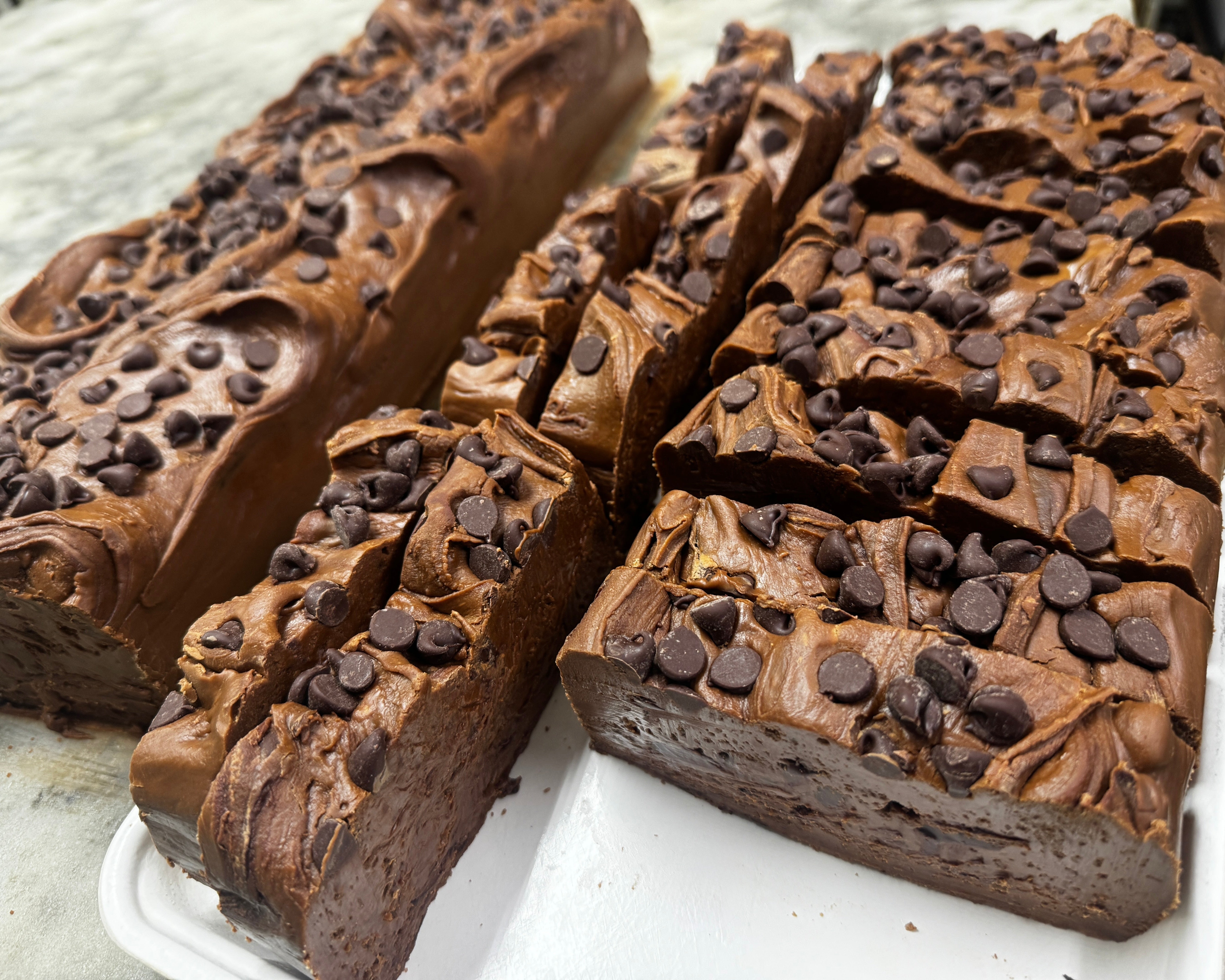 mocha chips on a white tray