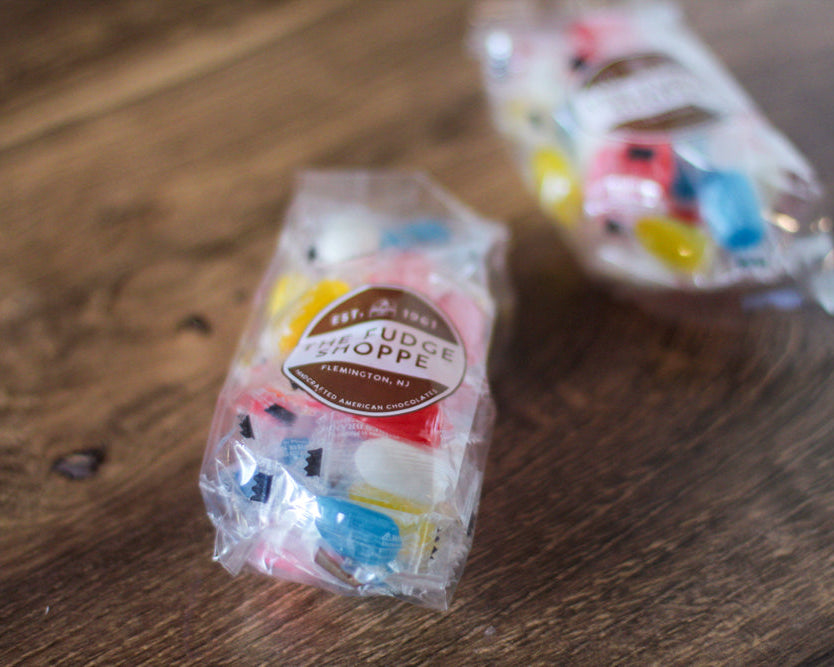 hard candies on a wood surface